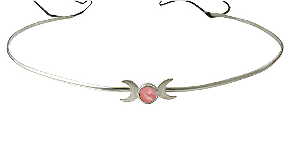 Sterling Silver Renaissance Style Headpiece Circlet Tiara With Rhodocrosite